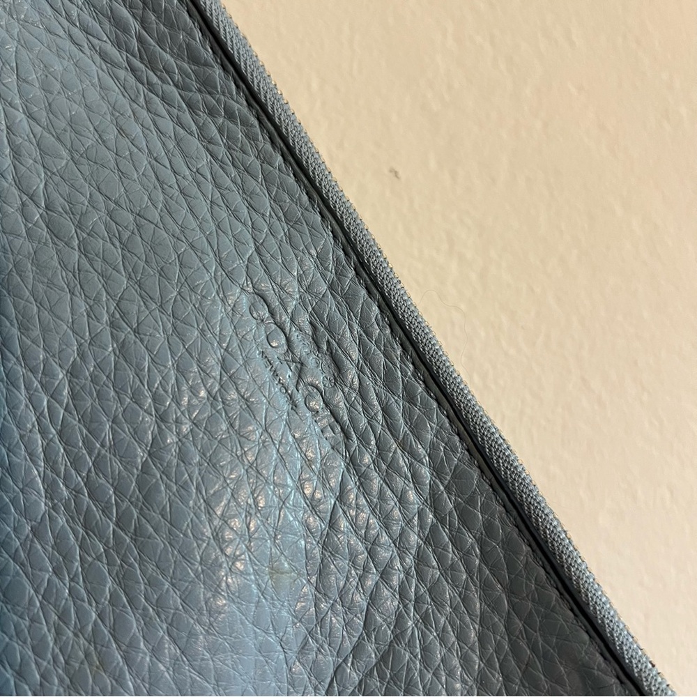 Coach Double Corner Zip Wristlet Pebbled Leather Light Blue - Picture 3 of 8